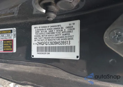 2009 Honda Civic Ex from USA, damaged, VIN 2HGFG12839H539513